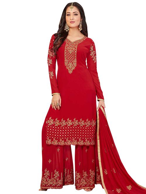 embroidered unstitched palazzo suit - 15485425 - Very Small Image - 1