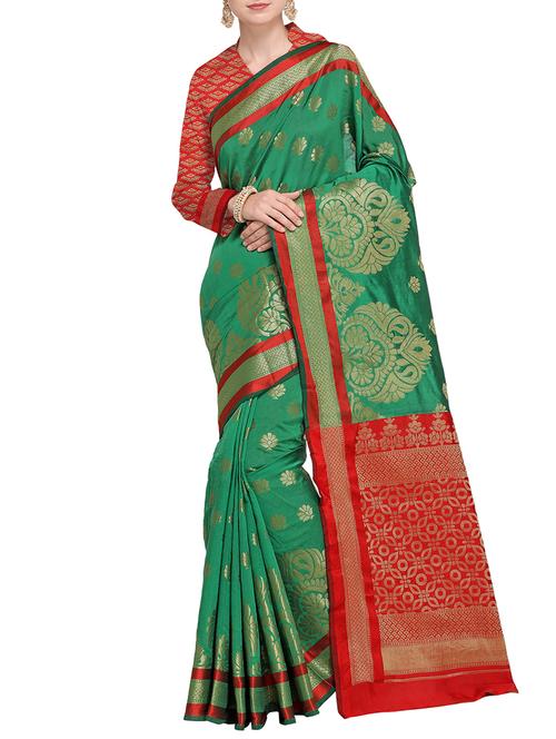 contrast zari pallu banarasi saree with blouse - 15485782 - Very Small Image - 1