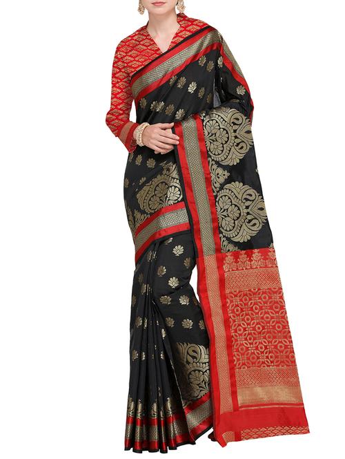 contrast zari pallu banarasi saree with blouse - 15485783 - Very Small Image - 1