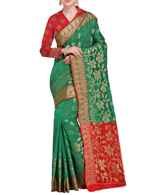contrast floral pallu banarasi saree with blouse - 15485784 - Very Small Image - 1