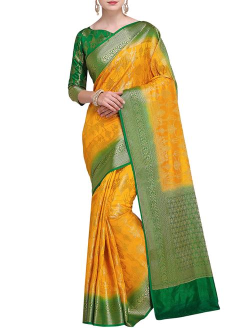contrast zari pallu banarasi saree with blouse - 15485786 - Very Small Image - 1