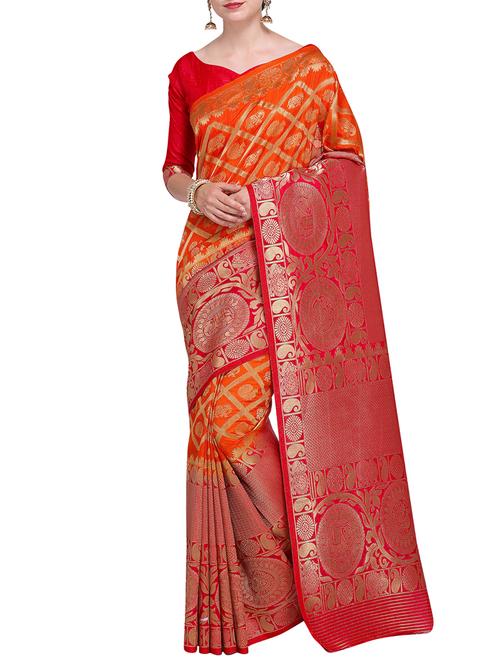 contrast pallu conversational banarasi saree with blouse - 15485806 - Very Small Image - 1