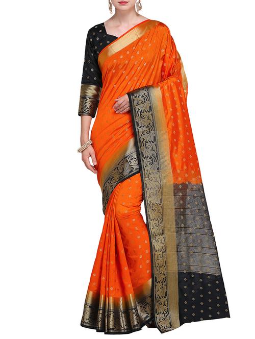 contrast zari pallu banarasi saree with blouse - 15485813 - Very Small Image - 1