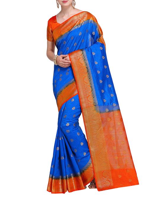 contrast zari pallu banarasi saree with blouse - 15485814 - Very Small Image - 1