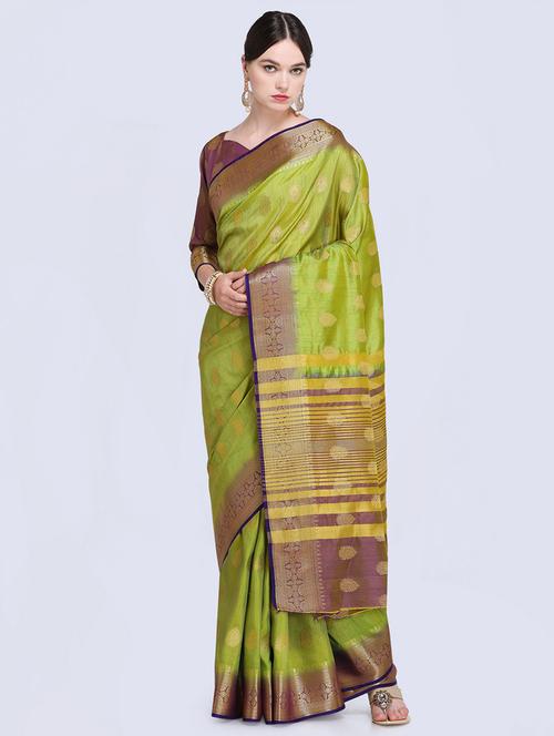 striped zari pallu banarasi saree with blouse - 15485815 - Very Small Image - 1