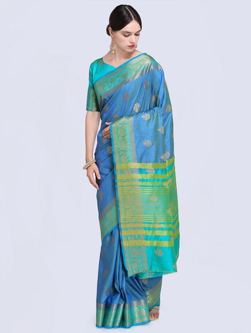 contrast zari pallu banarasi saree with blouse - 15485816 - Very Small Image - 1