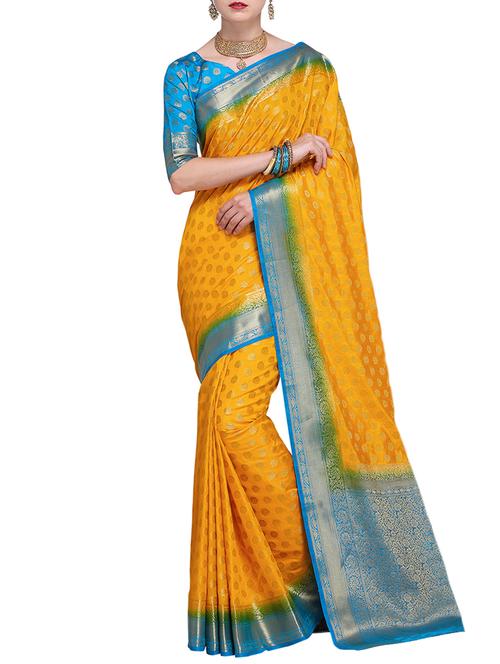 contrast zari pallu banarasi saree with blouse - 15485819 - Very Small Image - 1