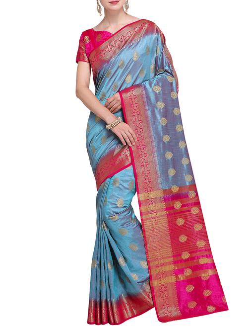 contrast zari pallu banarasi saree with blouse - 15485821 - Very Small Image - 1