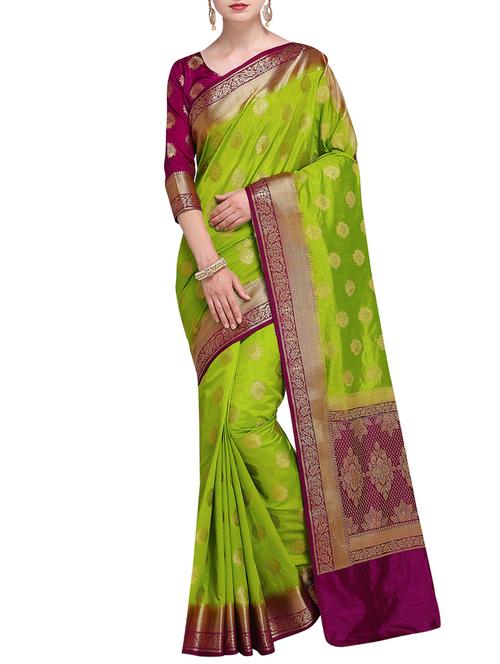 contrast zari pallu banarasi saree with blouse - 15485823 - Very Small Image - 1