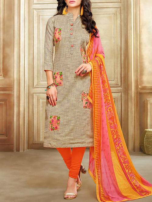 embroidered unstitched churidaar suit - 15485863 - Very Small Image - 1