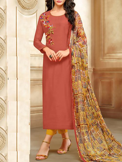 embroidered unstitched straight pant suit - 15485870 - Very Small Image - 1
