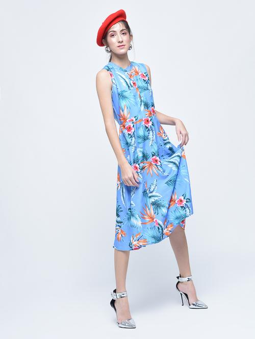 tropical mandarin collar sleeveless dress - 15486030 - Very Small Image - 1