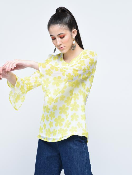 flared sleeved floral top - 15486057 - Very Small Image - 1