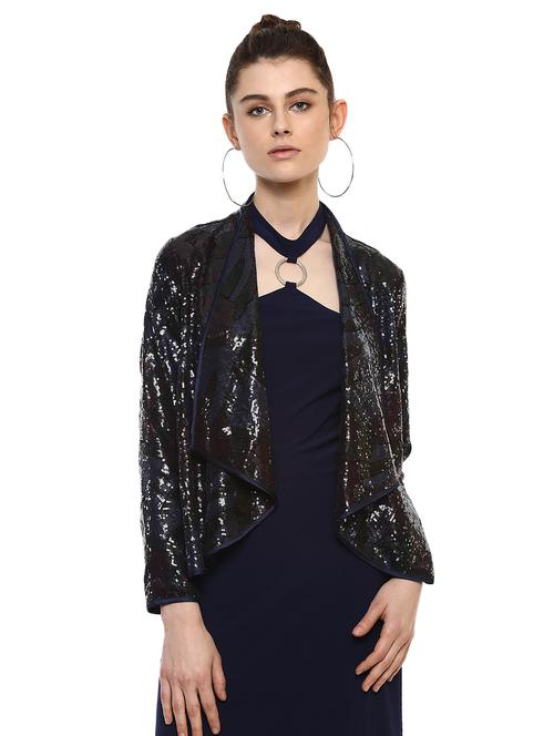 piping detail sequined asymmetric shrug - 15486080 - Very Small Image - 1