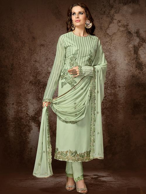embroidered semi-stitched straight pant suit - 15486653 - Very Small Image - 1