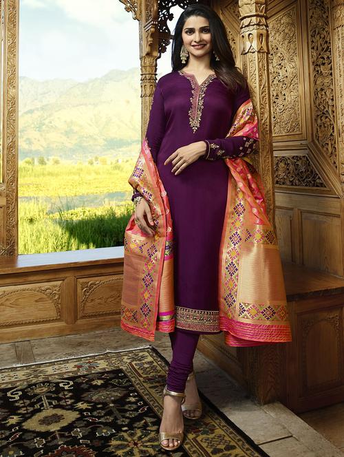 embroidered semi-stitched churidaar suit - 15486657 - Very Small Image - 1