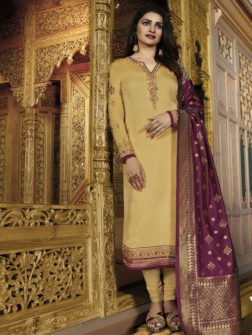 embroidered semi-stitched churidaar suit - 15486660 - Very Small Image - 1