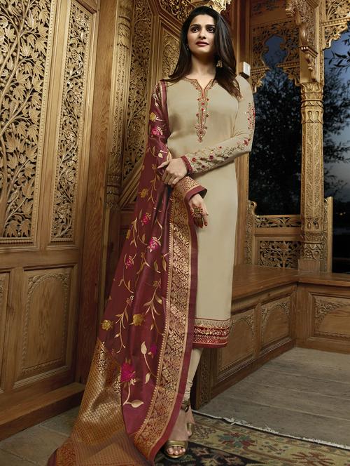 embroidered semi-stitched churidaar suit - 15486662 - Very Small Image - 1