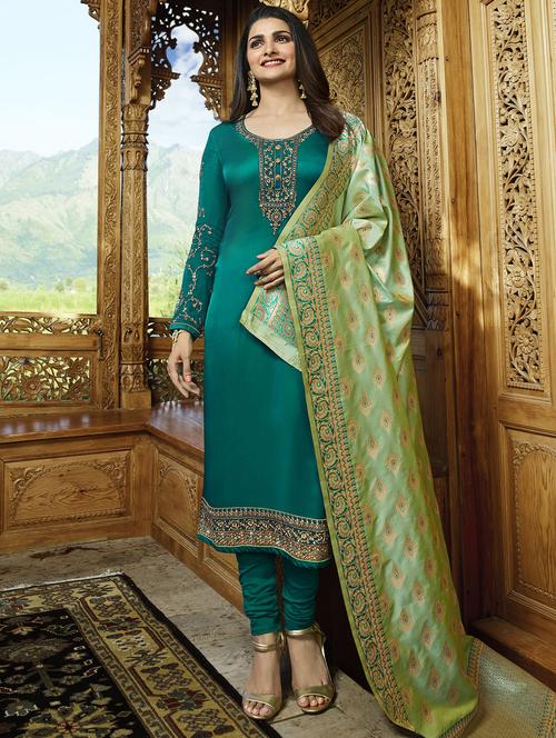 embroidered semi-stitched churidaar suit - 15486664 - Very Small Image - 1