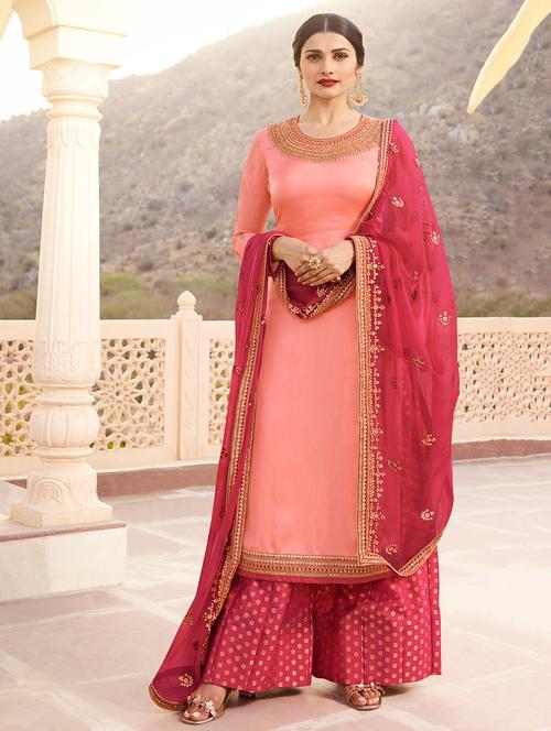embroidered semi-stitched palazzo suit - 15486674 - Very Small Image - 1
