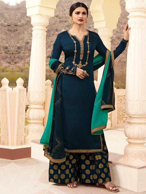 embroidered semi-stitched palazzo suit - 15486675 - Very Small Image - 1