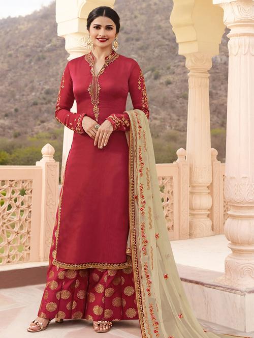 embroidered semi-stitched palazzo suit - 15486678 - Very Small Image - 1