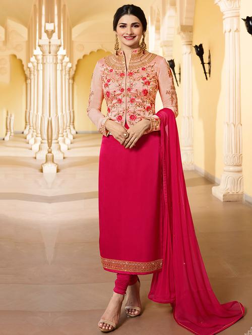 embroidered semi-stitched churidaar suit - 15486680 - Very Small Image - 1