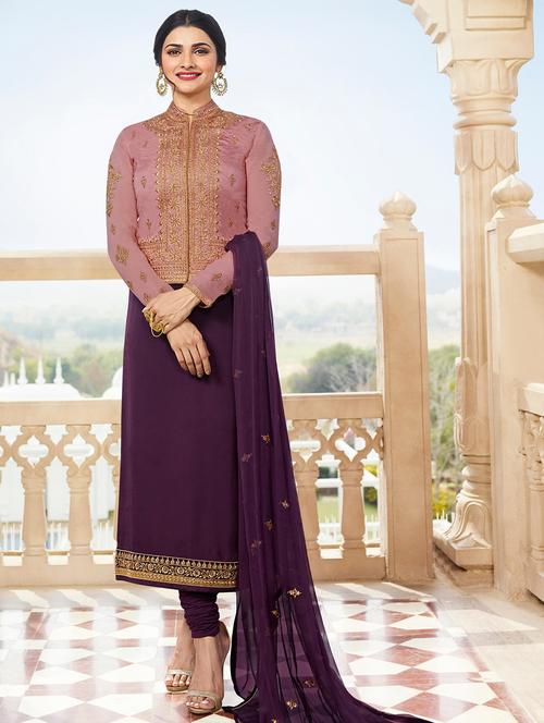 embroidered semi-stitched churidaar suit - 15486681 - Very Small Image - 1
