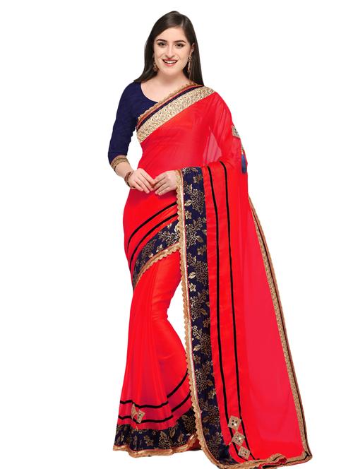 floral border mirror patchwork saree with blouse - 15486755 - Very Small Image - 1
