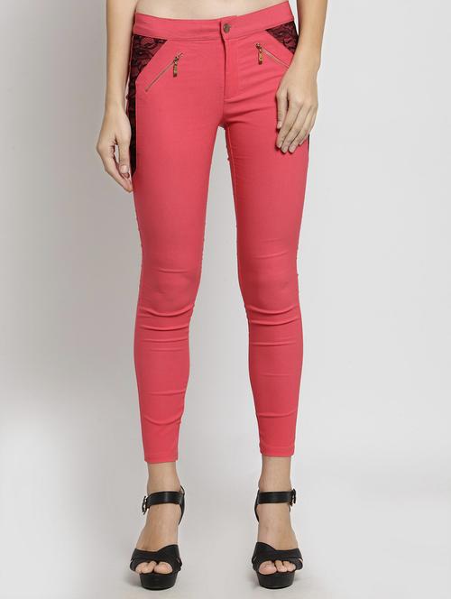lace panel zipper detail trouser - 15486917 - Very Small Image - 1