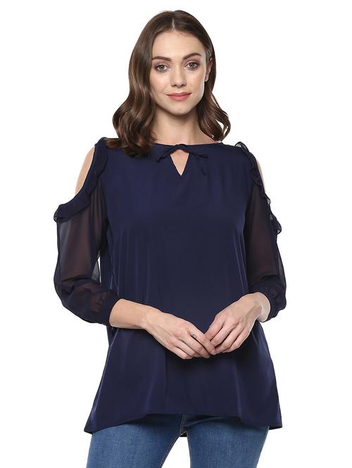 frill detail cold shoulder top - 15487147 - Very Small Image - 1