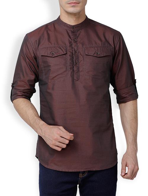 brown polyester short kurta - 15487749 - Very Small Image - 1