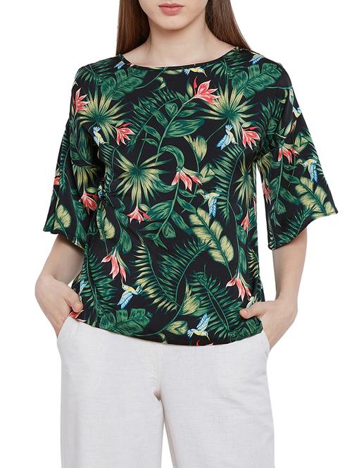cutout back tropical print top - 15487925 - Very Small Image - 1