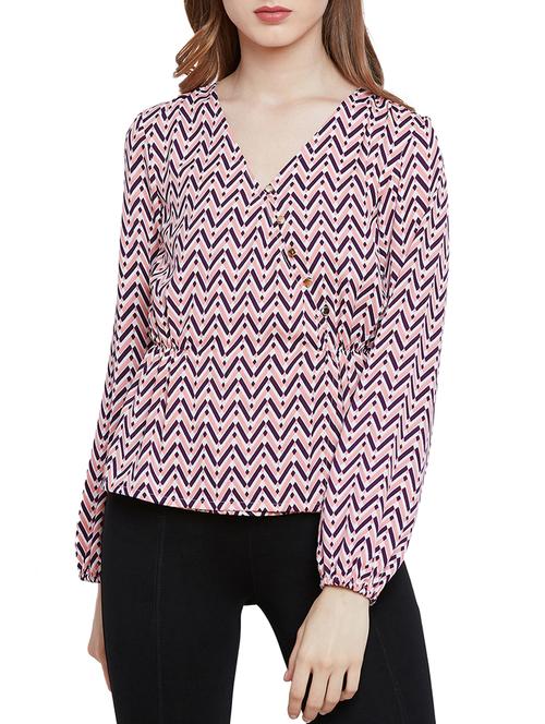 elasticated waist chevron print top - 15487944 - Very Small Image - 1