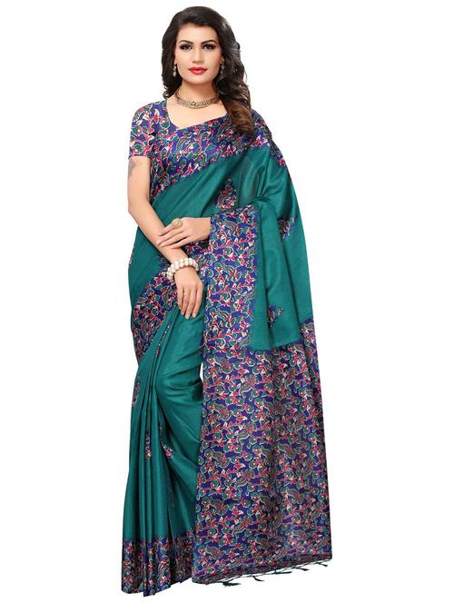 kalamkari printed green saree with blouse - 15488844 - Very Small Image - 1