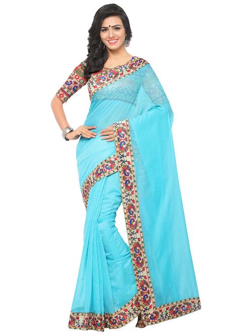 conversational printed border chanderi saree with blouse - 15488858 - Very Small Image - 1