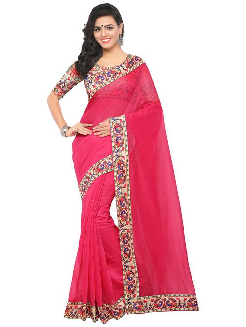 conversational printed border chanderi saree with blouse - 15488860 - Very Small Image - 1