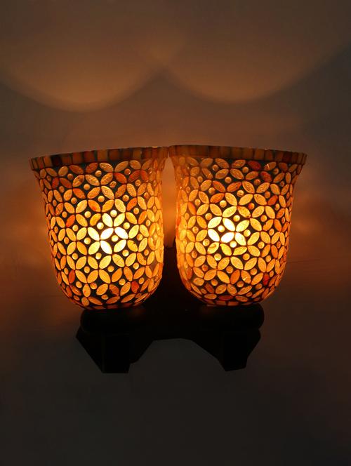 stylish twins hand decorative colorful glass wall lamp light with royal wooden fitting (set of two) dn-2wa147 - 15489865 - Very Small Image - 1