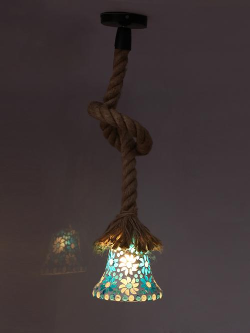 ultra stylish pendant ceiling lamp light hanging in rope with hand decorative designer & colorful glass shade rf26 - 15490323 - Very Small Image - 1
