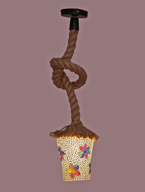 ultra stylish pendant ceiling lamp light hanging in rope with hand decorative designer & colorful glass shade rf35 - 15490332 - Very Small Image - 1