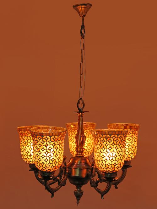 royal chandelier decorate with chips & beeds glass for magical & romantic lighting effect ,5 light ceiling pandent lamp - 15490393 - Very Small Image - 1