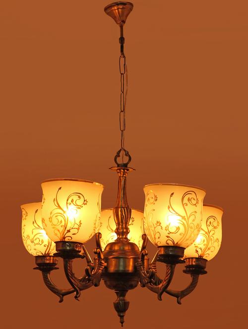 royal chandelier decorate with chips & beeds glass for magical & romantic lighting effect ,5 light ceiling pandent lamp - 15490396 - Very Small Image - 1