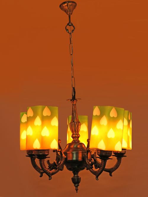 royal chandelier decorate with chips & beeds glass for magical & romantic lighting effect ,5 light ceiling pandent lamp - 15490401 - Very Small Image - 1