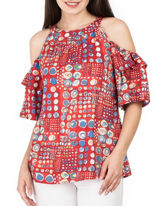 cold shoulder printed top - 15490631 - Very Small Image - 1