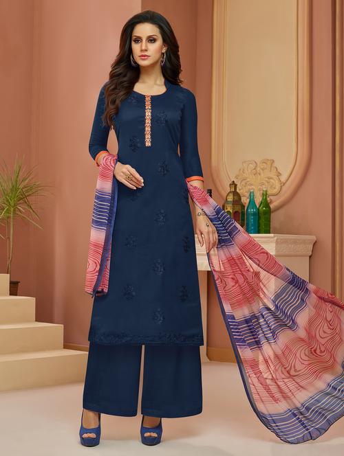 embroidered unstitched palazzo suit - 15490853 - Very Small Image - 1