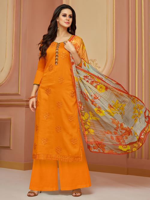 embroidered unstitched palazzo suit - 15490860 - Very Small Image - 1