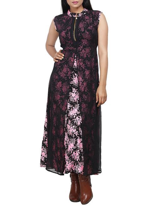 floral layered zip detail dress - 15491176 - Very Small Image - 1