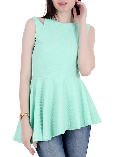 cutout shoulder detail asymmetric peplum top - 15491667 - Very Small Image - 1