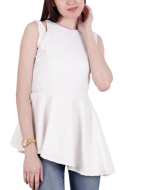 cutout shoulder detail asymmetric peplum top - 15491668 - Very Small Image - 1