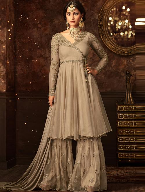embroidered semi-stitched sharara suit - 15491984 - Very Small Image - 1
